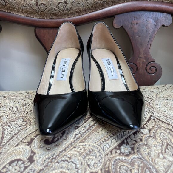 Jimmy Choo Black Patent Leather Romy Heels Pumps Stiletto Shoes Size 8 (US) - Picture 7 of 12